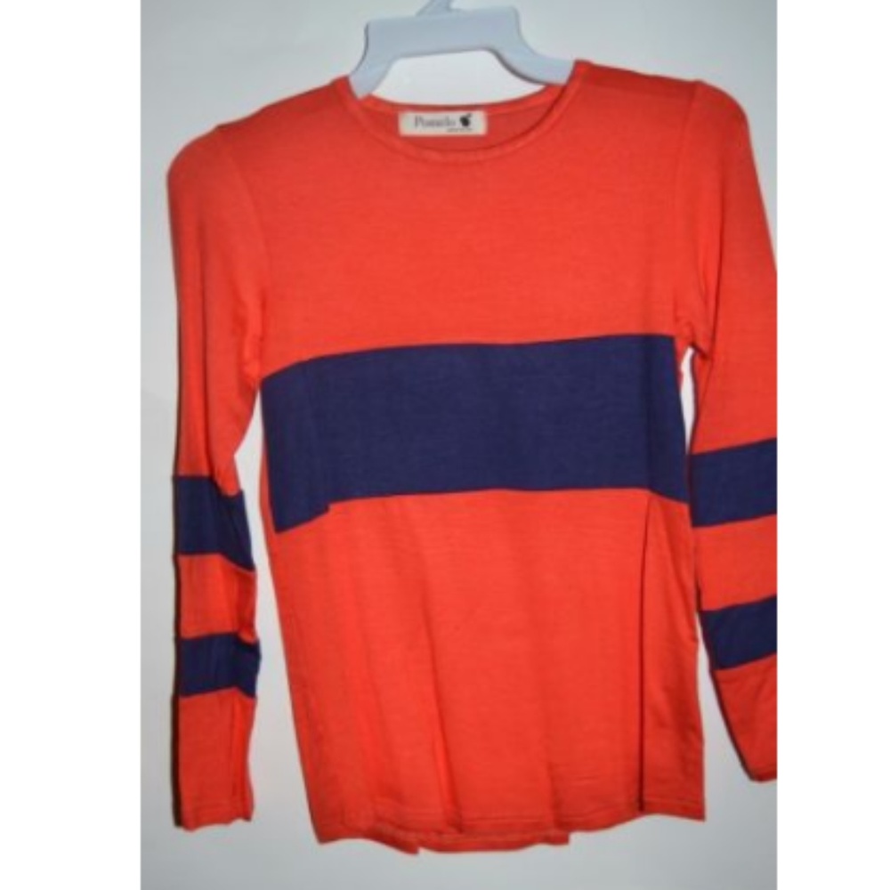 Girl's Orange Navy Blue Long Sleeve Shirt Tunic